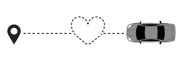Car Trip with Love Route A Journey from Location Pin to Destination with Heart Shaped Dotted Line Path vector