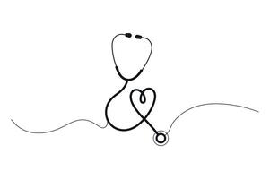 Stethoscope and Heart Continuous Line Drawing for Medical Concept and Healthcare Design with a Minimalist and Elegant Style on White Background vector