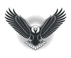 Majestic Eagle with Open Wings and Radiating Light a Symbol of Freedom Power and American Heritage in a Bold Black and White Design vector