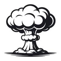 Monochrome Illustration of a Nuclear Explosion with Mushroom Cloud and Ground Debris Isolated on White Background for Design vector