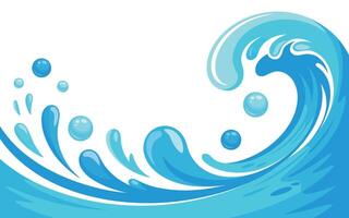 Stylized Blue Water Wave with Bubbles and Splashes on a White Background Perfect for Summer Themes and Aquatic Designs Illustration vector