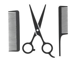 Minimalist Hairdressing Tools Illustration Featuring Scissors and Combs in Dark Gray on a White Background for Barber Shop or Salon Design vector