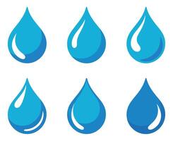 Collection of Six Blue Water Drop Icons with Different Styles and Reflections on a White Background for Use in Graphic Design Projects vector