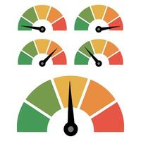 Set of Colorful Speedometer Gauges with Needles Indicating Different Levels Isolated on White Background for Performance and Progress Tracking vector