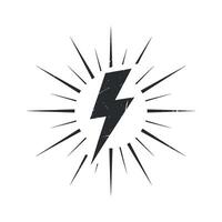 Stylized Lightning Bolt with Sunburst Effect in Black and White with Distressed Texture for Design Elements and Logos vector