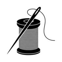 Simple Black and White Illustration of a Needle and Thread Spool for Sewing and Crafting Projects vector