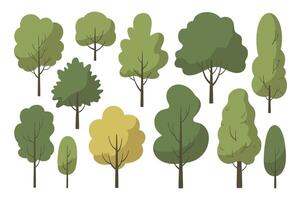 Collection of Cartoon Trees with Different Shapes and Colors on a White Background Perfect for Illustrations Designs and Decorations with a Natural and vector