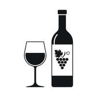 Elegant Wine Bottle and Glass Silhouette with Grape Design for Wine Tasting and Celebration Concepts in Simple Black and White vector