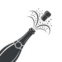 Celebration Champagne Bottle Popping Open with Cork and Bubbles in a Minimalist Graphic Style Illustration vector