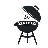 Simple Black and White Grill Icon with Smoke and Open Lid for Summer Barbecues and Picnics vector