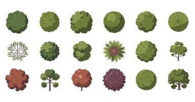 Collection of Tree Top View Illustrations for Landscaping and Architectural Design Featuring Various Shapes Colors and Styles on a White Background vector
