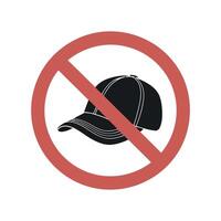 No Cap Sign Illustration Symbol of Prohibition of Wearing Hats Black Silhouette of Baseball Cap in Red Circle with Line Through vector