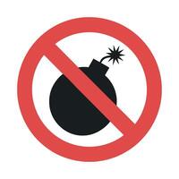 No Bomb Sign Prohibition of Explosives Red Circle with Slash Warning Symbol Safety and Security Danger Prevention Isolated Icon vector