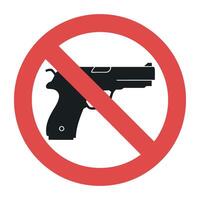 No Guns Allowed Sign with Red Circle and Diagonal Line Over a Black Pistol Silhouette on White Background vector