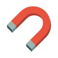 Isometric Red Horseshoe Magnet with Gray Poles on a White Background Science and Physics Attraction and Repulsion Power and Force vector