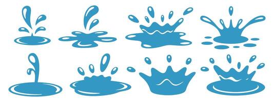 Collection of Cartoon Water Splash Illustrations in Blue Color Isolated on White Background for Design Elements and Decoration Purposes vector