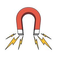 Red Horseshoe Magnet with Magnetic Field Lines on a White Background Illustrating Physics Attraction and Scientific Concepts in a Simple and Engaging Design vector
