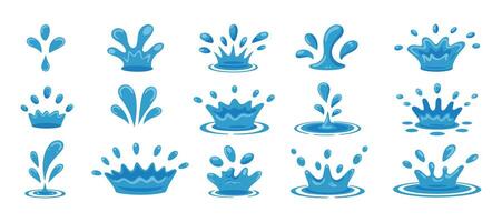 Collection of Cartoon Water Splash Illustrations on White Background Various Shapes and Sizes Perfect for Graphic Design and Creative Projects vector