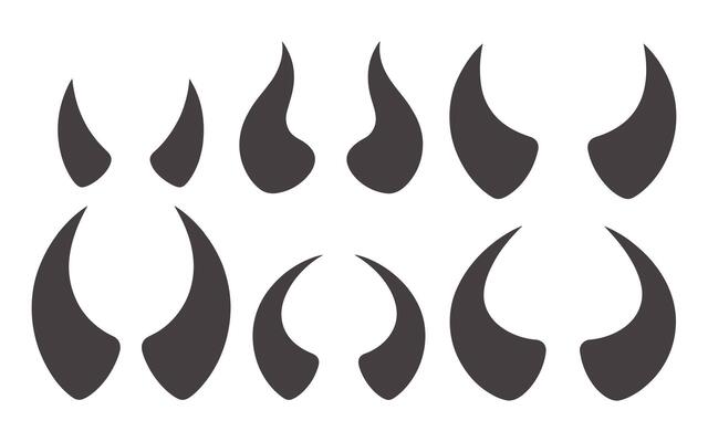 Set of Various Horns in Different Sizes and Shapes Isolated on White Background Illustration Design Element