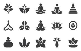 Collection of Icons Representing Wellness Meditation Spirituality and Natural Elements for Use in Logo Design and Branding Projects Related to Health and vector
