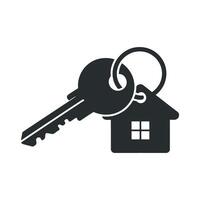 Monochrome House Key with House Shaped Keychain Illustration Symbolizing Real Estate Home Ownership and Security in Simple Design vector