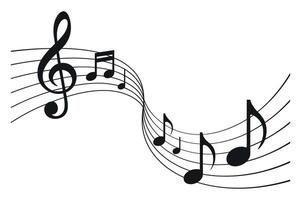 Elegant Music Notes on Flowing Staff Lines a Black and White Illustration for Musical Themes and Creative Design Projects and Artistic Compositions vector