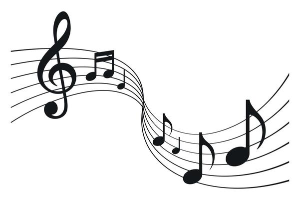 Elegant Music Notes on Flowing Staff Lines a Black and White Illustration for Musical Themes and Creative Design Projects and Artistic Compositions