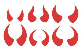 Illustration of Red Devil Horns in Various Sizes and Shapes Arranged in Two Rows on a White Background vector