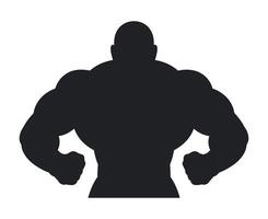 Silhouette of a Muscular Bodybuilder with Huge Arms and Shoulders Posing with Hands on Waist Isolated on White vector