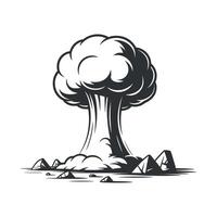 Monochrome Atomic Bomb Explosion Illustration with Debris and Mushroom Cloud on a White Background in Format vector
