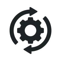 Gear with Circular Arrows Symbolizing Process Workflow Automation or Continuous Improvement in Black and White Illustration vector