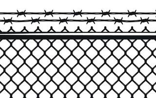 Black and White Fence with Barbed Wire Illustration for Security Border or Graphic Design Purposes in a Minimalist Style vector