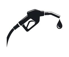 Fuel Nozzle with Dripping Drop of Gasoline in Black Silhouette Isolated on White Background for Design Elements vector