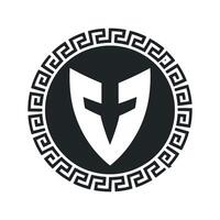 Abstract Shield Icon with Greek Key Border in Black and White for Logo Design or Graphic Element Use vector
