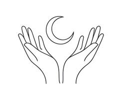 Minimalist Line Art of Hands Reaching for the Moon Symbolizing Dreams Magic Spirituality and Connection with the Universe and Inner Self vector