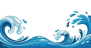 Stylized Blue Water Waves with Splashes on a White Background Ideal for Summer Beach or Aquatic Themed Designs and Creative Projects with Copy vector