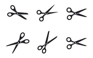 Scissors Icon Set Open and Closed Cutting Tool Silhouette Black and White Isolated on White Background vector