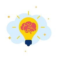 Yellow Light Bulb with Brain and Sparkle Elements Representing Creativity and Bright Ideas vector
