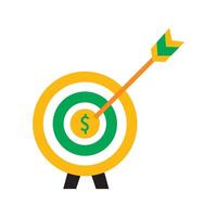 Gold and Green Target with White Rings and Arrow Hitting Dollar Sign vector