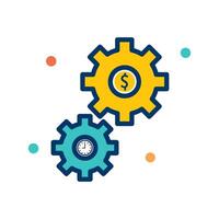 Yellow Gear with Dollar Sign Interlocking with Blue Clock Gear for Finance Automation vector