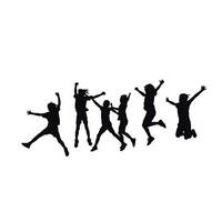 Silhouettes of joyful children jumping in unison vector