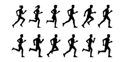 Silhouette figures running in motion vector
