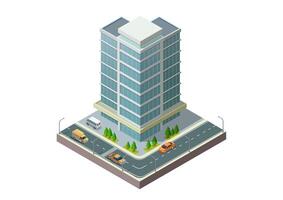 Isometric modern building with highway and parking vector