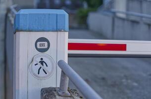 A pedestrian prohibition sign on a barrier with a white and red pattern near Flensburg Nordertor photo