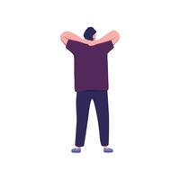 Man with back turned to the side, standing with his hands on his head vector