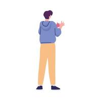 Man standing with hands up, looking at something vector