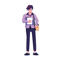 A man with a backpack and a laptop vector