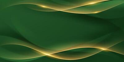 Abstract green background with gold waves vector