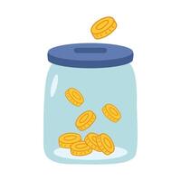Charity. Glass jar with coins and an inscription charity, Charity money jar animation vector