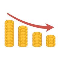 falling golden coins chart with red downward arrow, Financial loss and failure concept vector